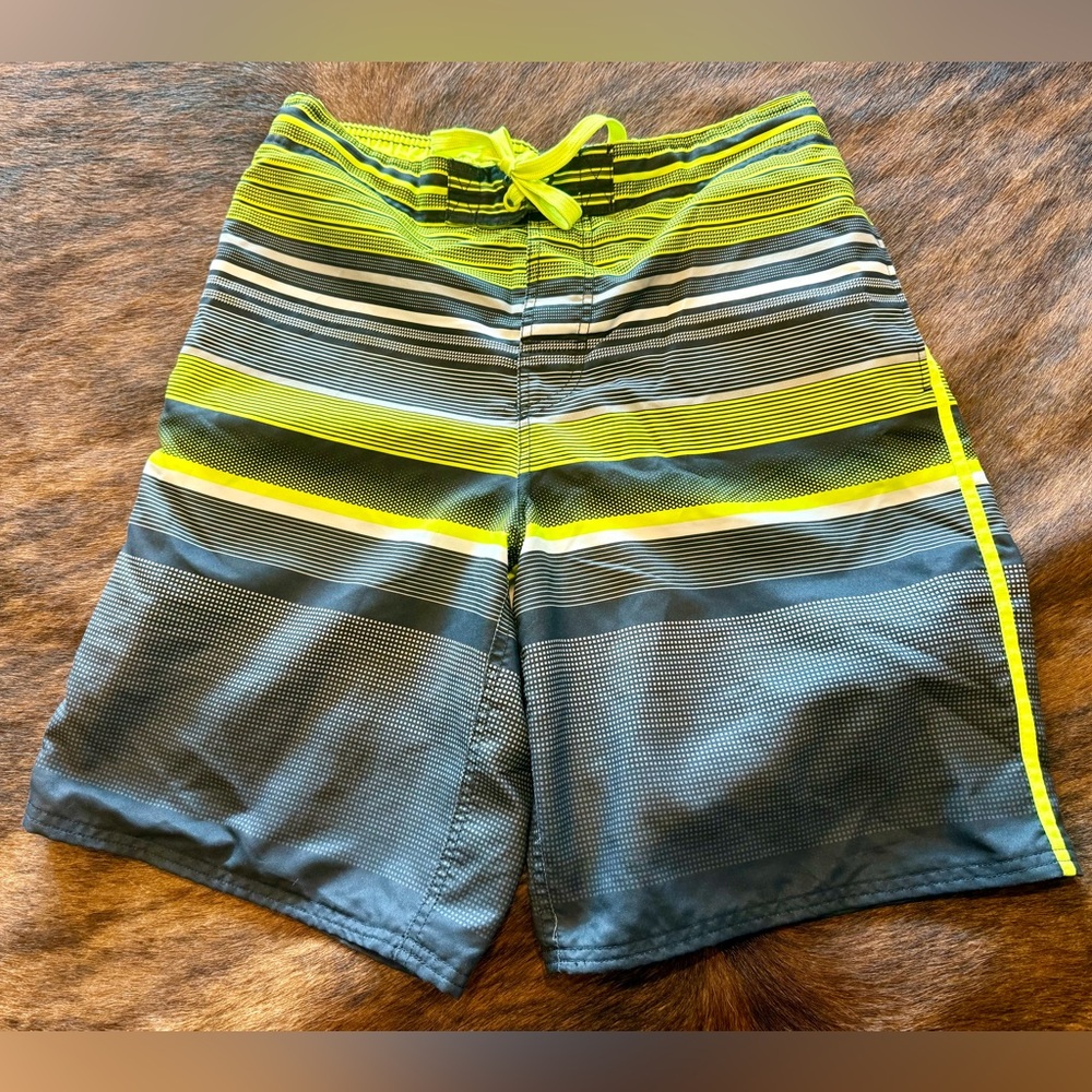 Striped Gray and Yellow Board Shorts
